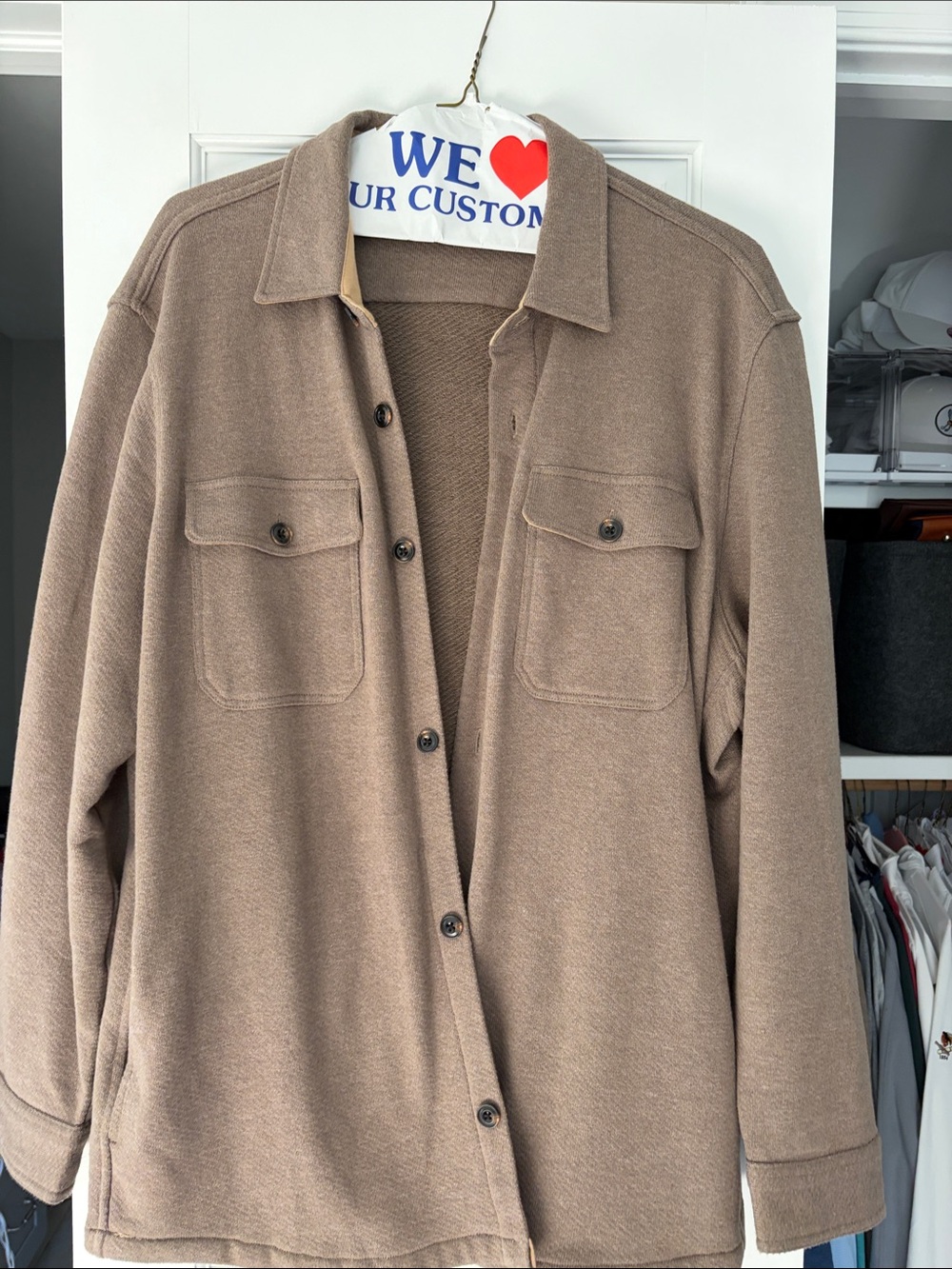 Faherty Taupe Lightweight Button-Front Shacket